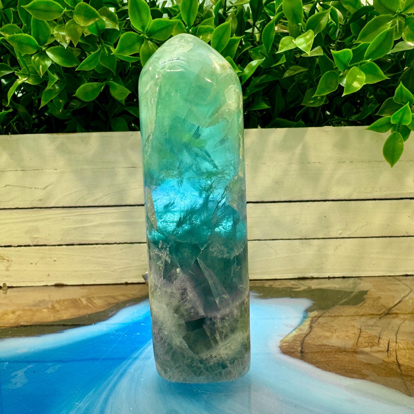 640 g Aqua Feather Fluorite Tower – Mexico – 140 mm
