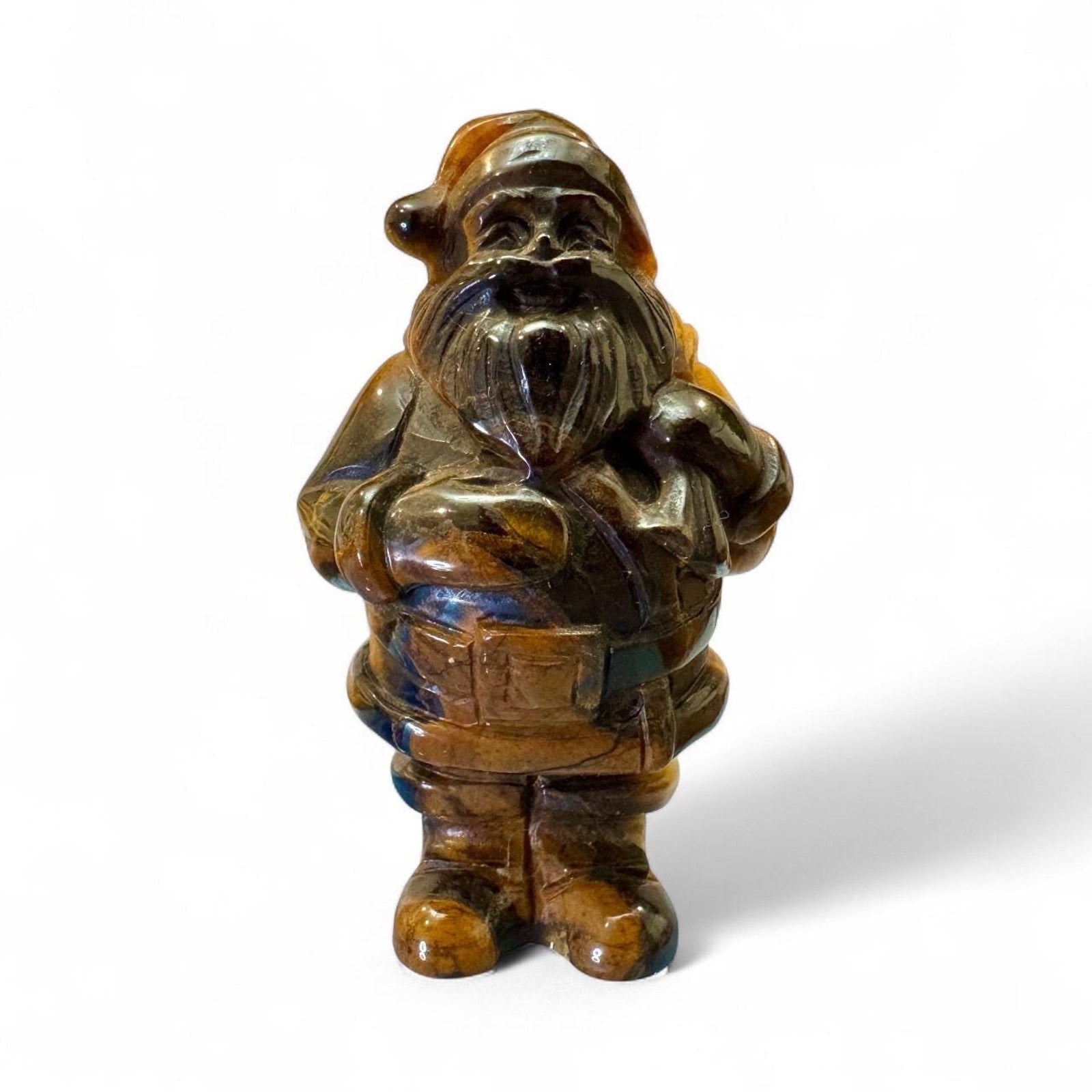71 mm Tiger’s Eye Santa Claus Carving – Holiday Crystal Figurine Decor