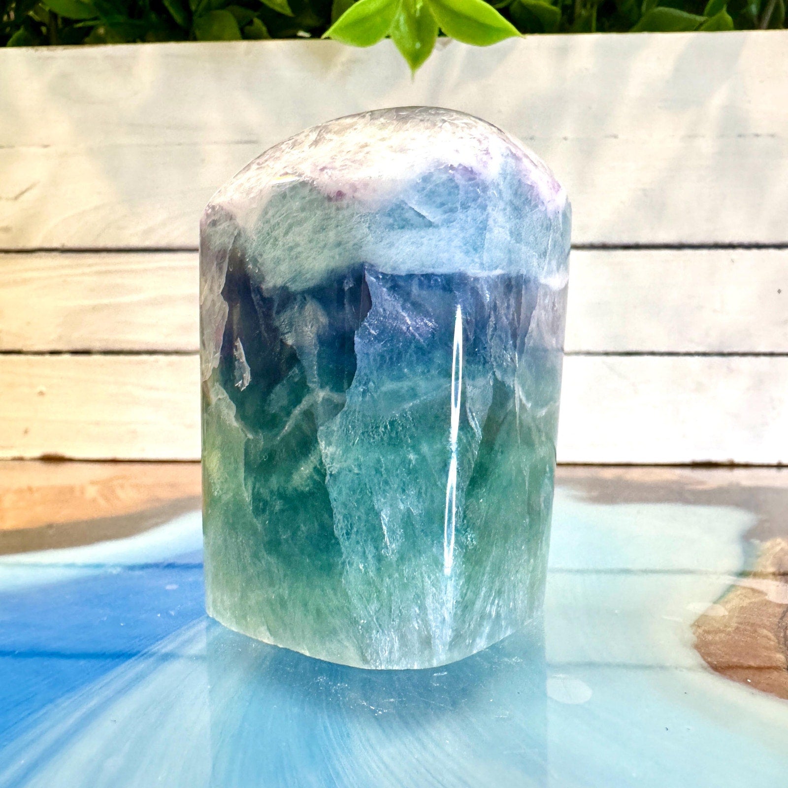 320 g Aqua Feather Fluorite Tower – Mexico – 66 mm
