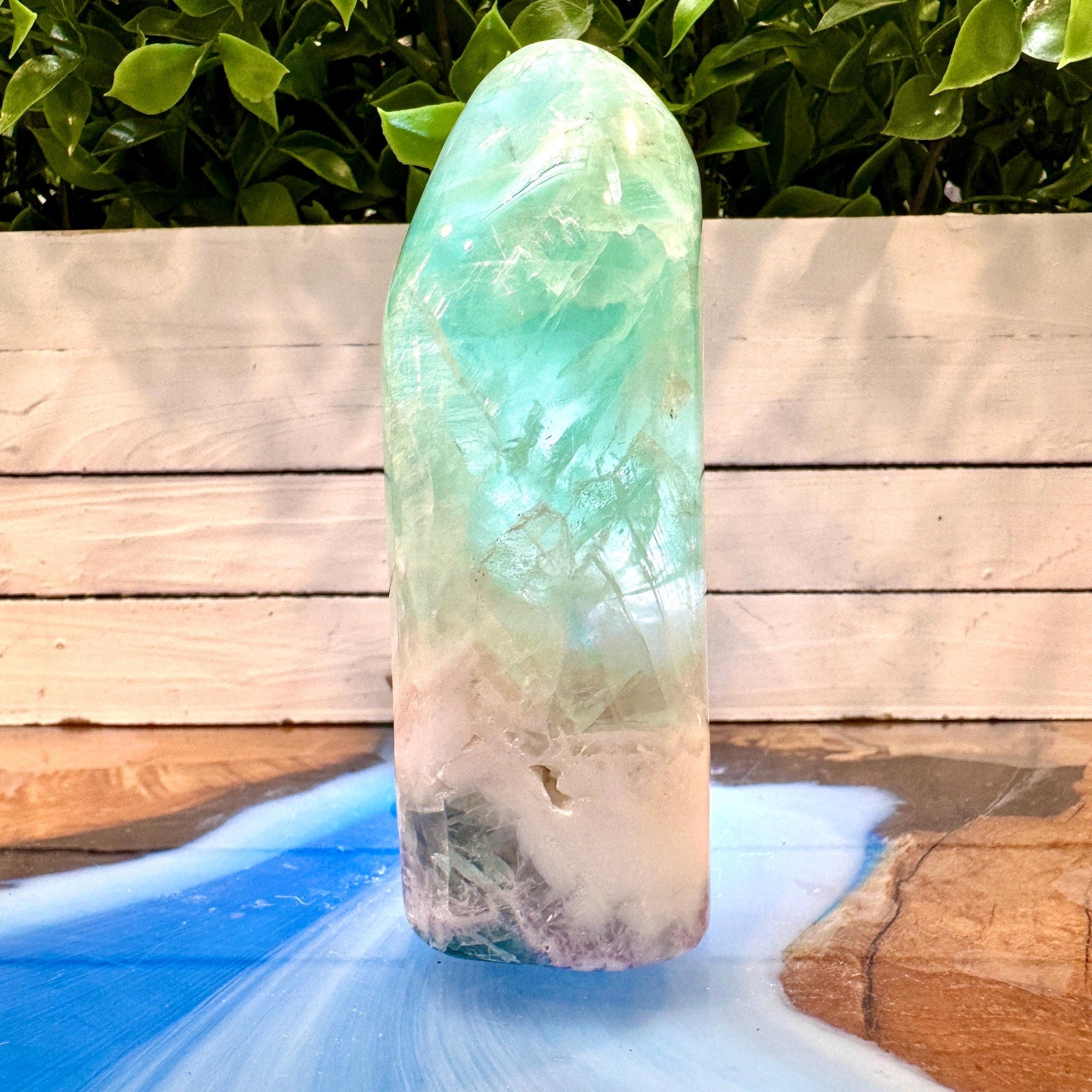 450 g Aqua Feather Fluorite Tower – Mexico – 120 mm