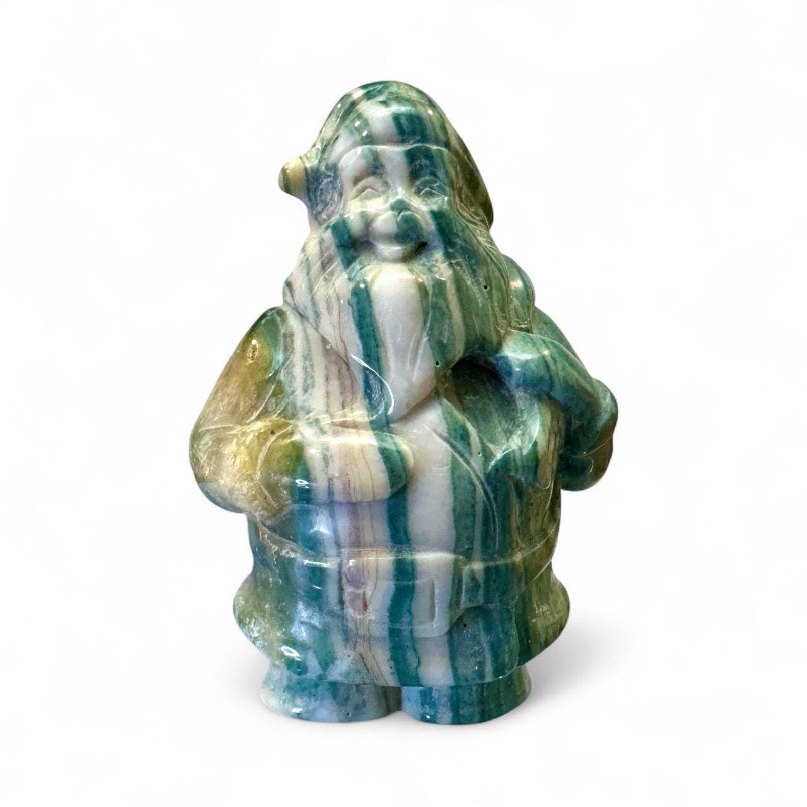 102 g Green Calcite Santa Carving - Mexico - Holiday Figurine 66 mm
