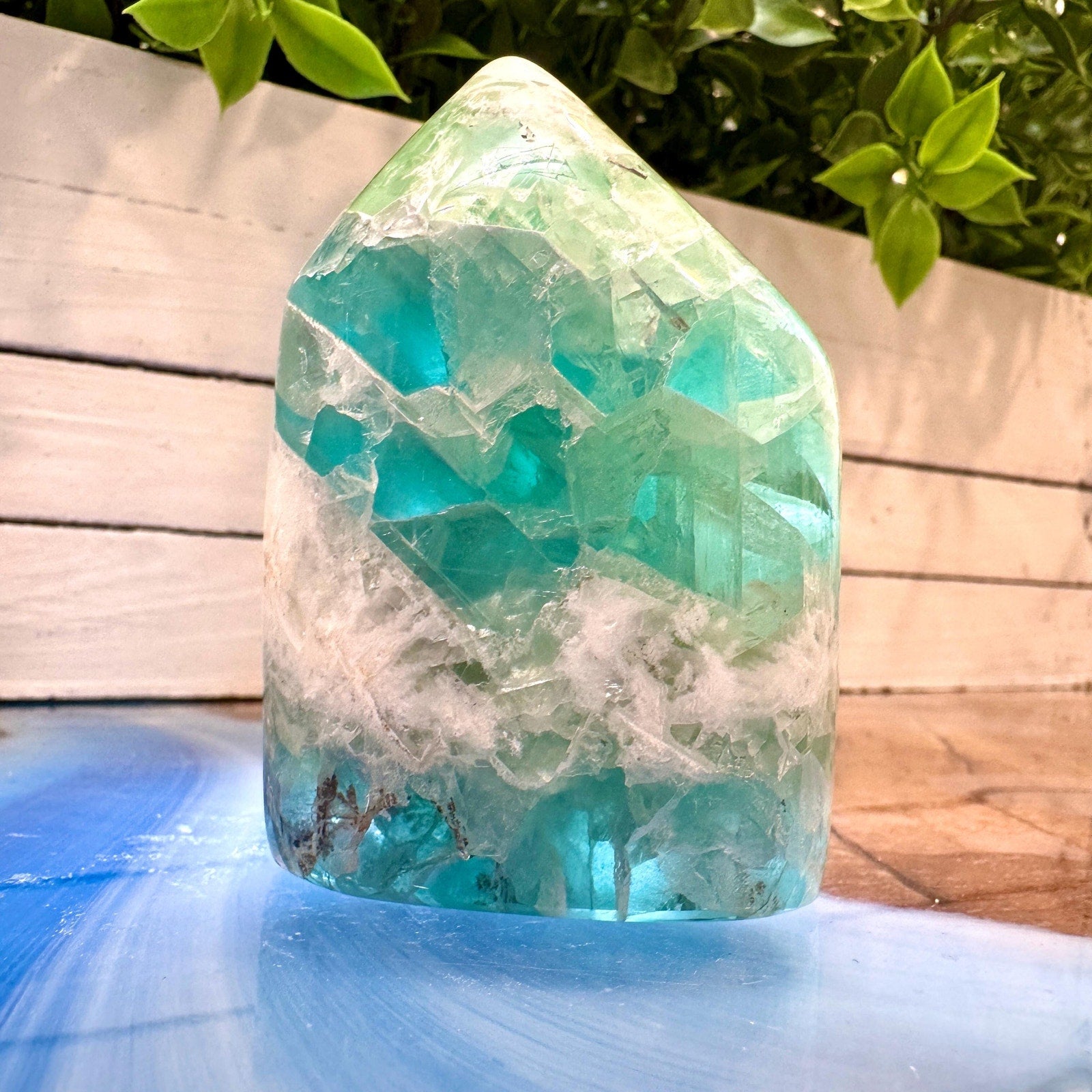 316 g Aqua Feather Fluorite Tower – Mexico – 75 mm