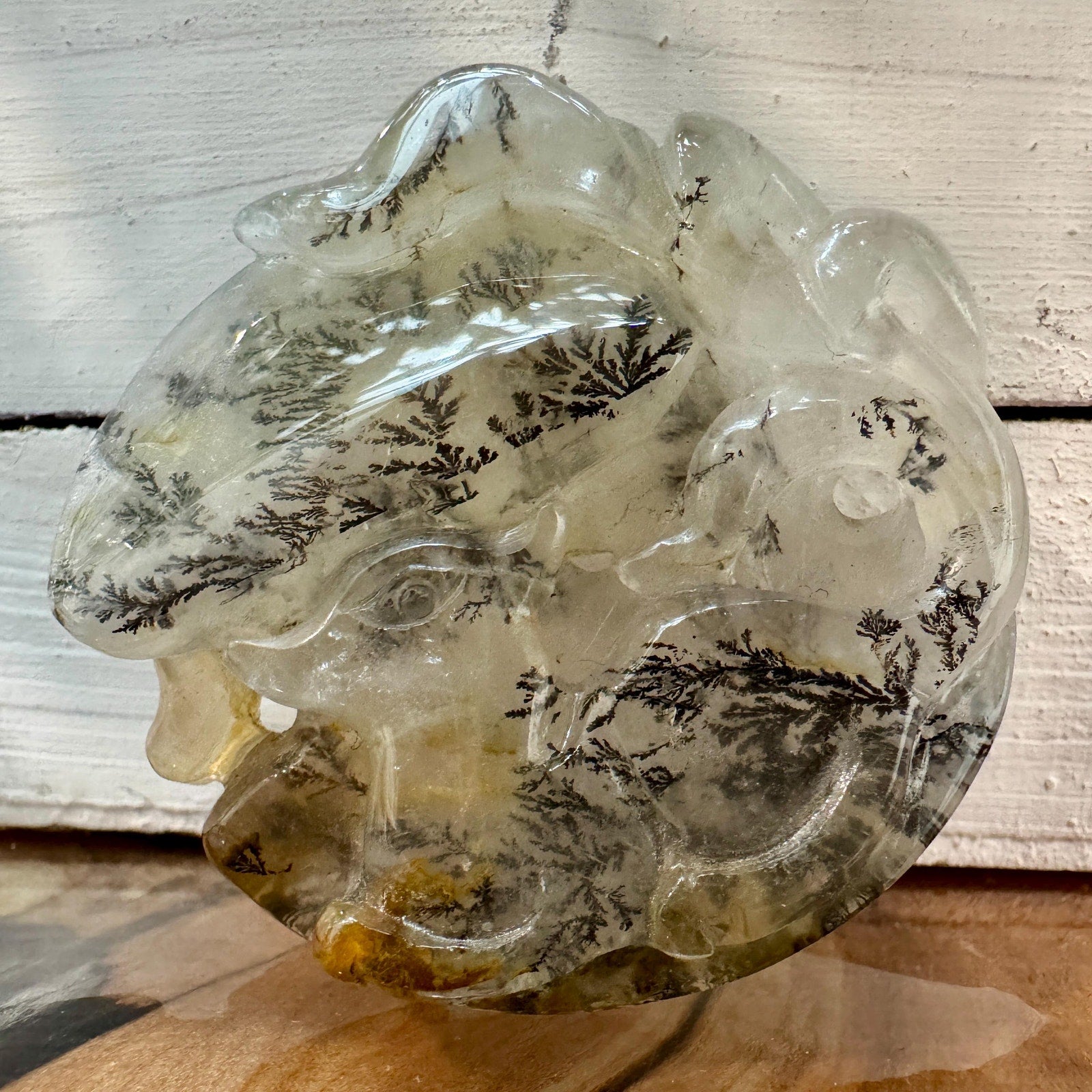 62 g Dendritic Agate Kitsune Fox Carving – 55 mm Polished Stone